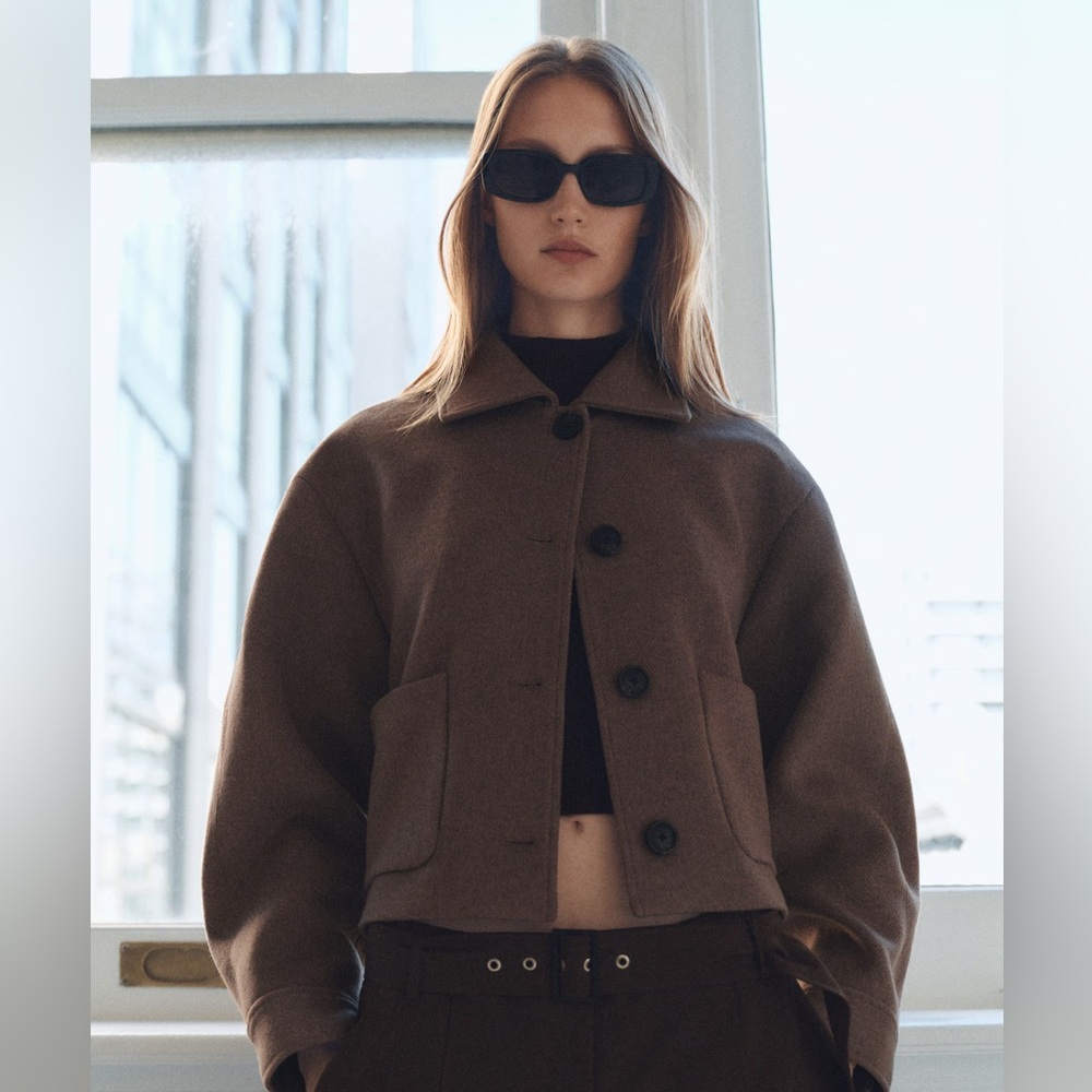 Mango Dark Brown Wool Cropped Jacket